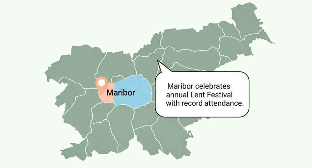 Map of Slovenia highlighting Maribor with an example local news story