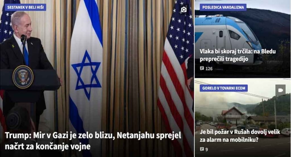 Screenshot of the 24ur.com homepage with current headlines